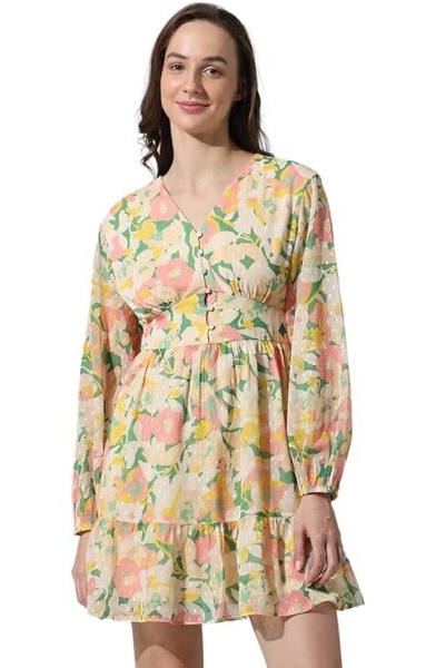 V-Neck Floral Printed Dress