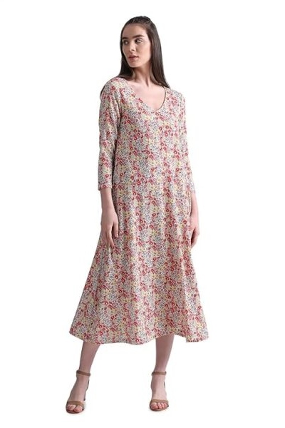 Women V-Neck Midi Dress